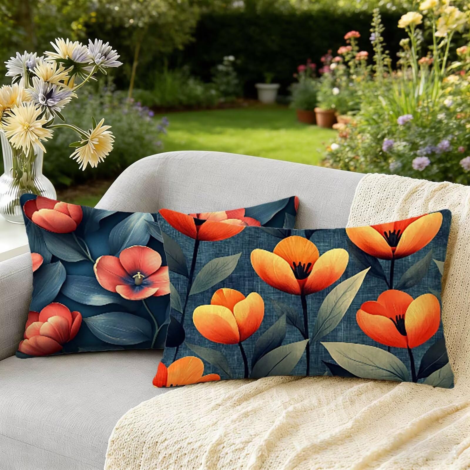 Taie oreiller 50x70 orange imperméable contre les taches de canapé