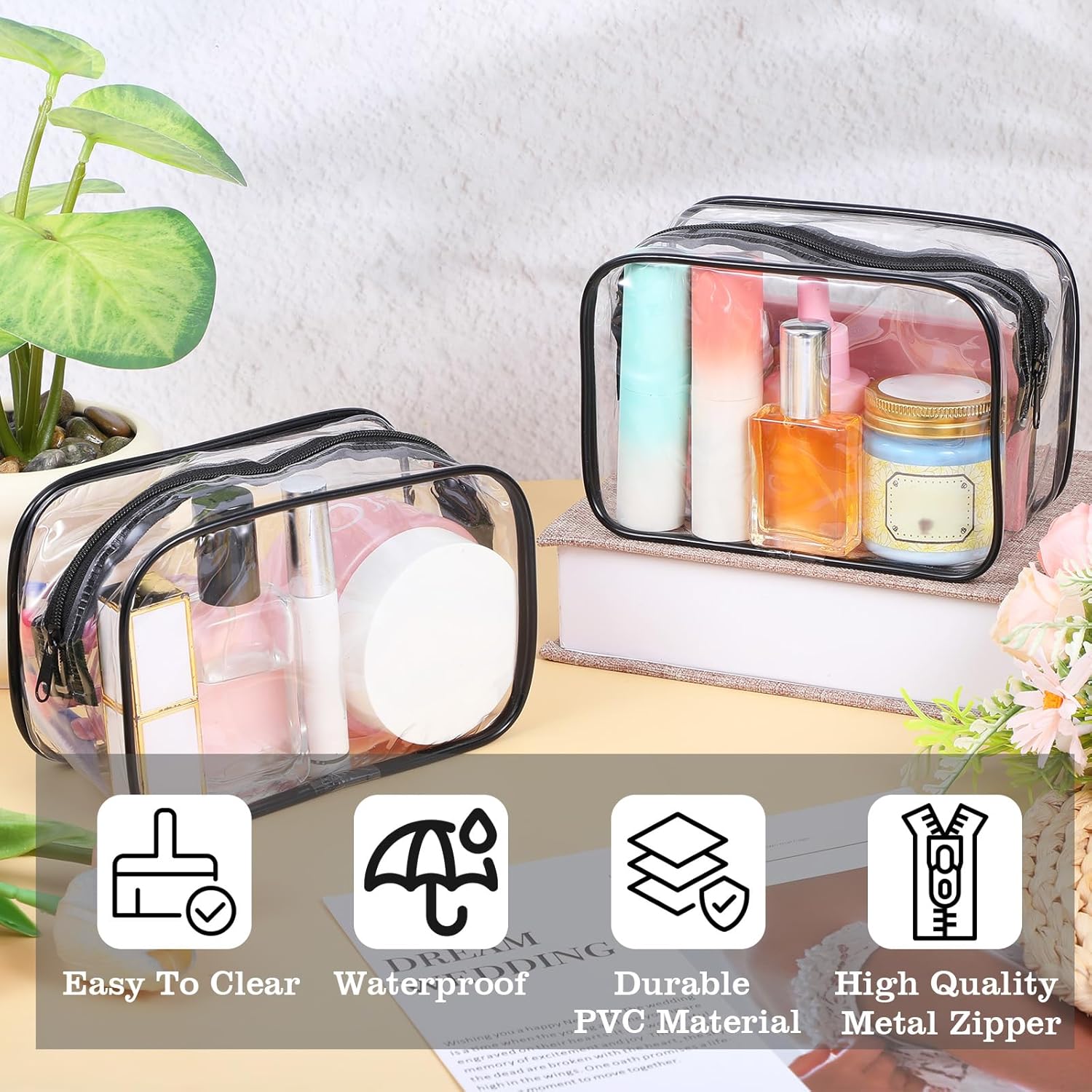 20 PCS Clear Makeup Bags with Zipper - Black Border PVC Clear Cosmetic Pouch Organizer, Transparent Waterproof Toiletry Travel Essentials Storage for Women Men (5.9 x 3.9 x 2.7 Inches) - Image 4
