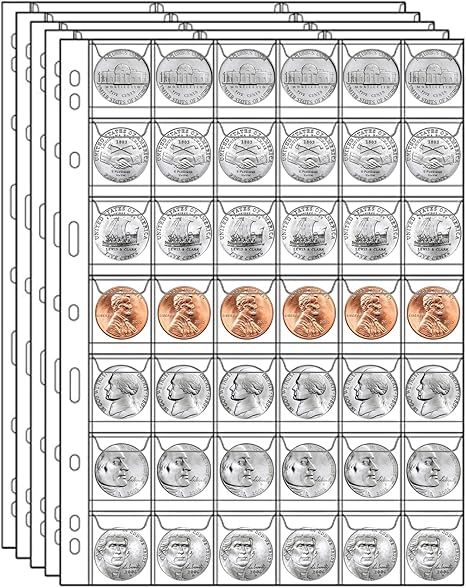 840 Pockets Coin Pages, 20 Sheets Pocket Inserts Collecting Sleeves for Coin, Coin Collection Storage Supplies, Coin Collection Pocket Pages for Penny, Nickel, Dime, Cent, Quarter (42 Pockets)