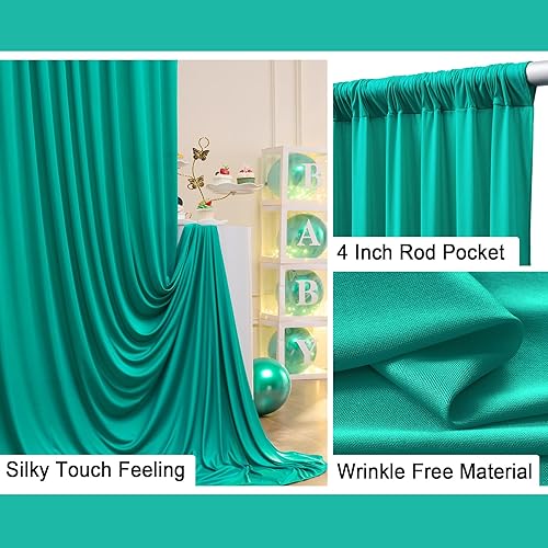 Miniatura 2 de Cortinas de fondo turquesa sin arrugas, de 10 x 10 pies, cortinas de fondo de poliéster turquesa, decoraciones de fondo para fiesta
