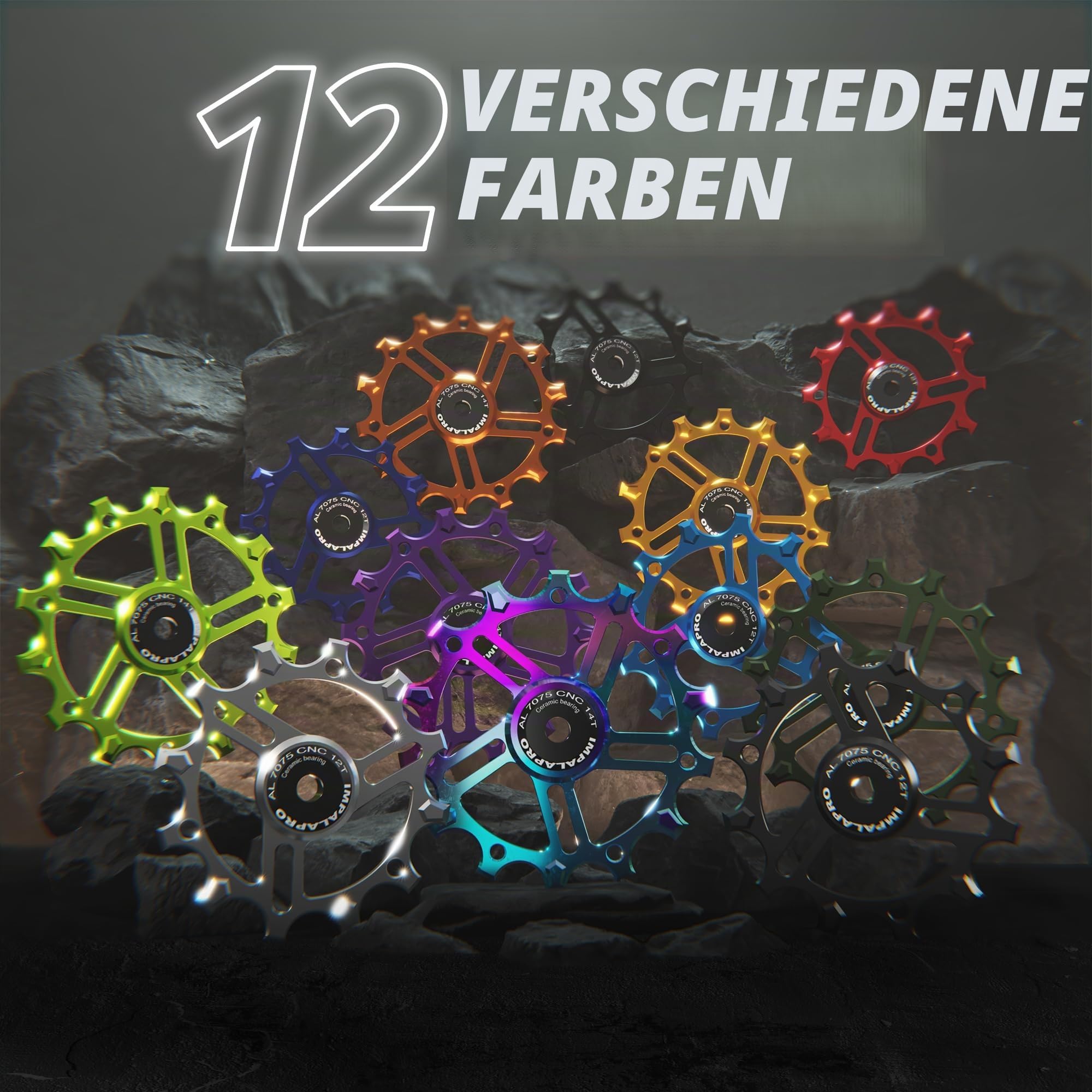 IMPALAPRO – Schaltröllchen Keramiklager 12T/14T aus CNC 7075 Aluminium - Schaltwerk Rollen kompatibel mit Schaltrollen Shimano 9–12-Fach und Schrauben 4/5/6 mm