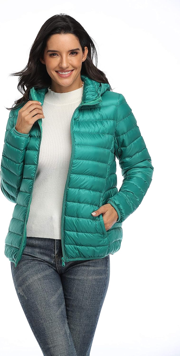Old-to-new Women's Short Hooded Puffer Jacket Lightweight Packable Down Coats