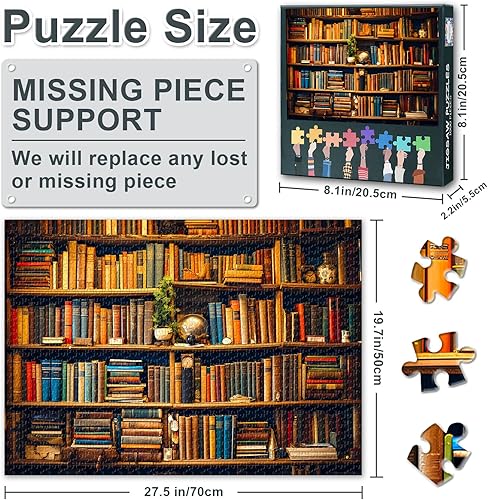 Miniatura 3 de Rompecabezas de 1000 piezas para adultos, estantería antigua en la biblioteca, detalles intrincados de 28 x 20 pulgadas, rompecabezas de estilo