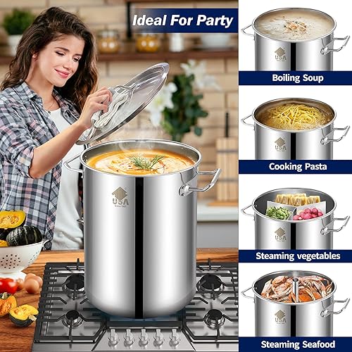 Miniatura 5 de ARC - Olla de acero inoxidable de 32 cuartos para hervir mariscos, olla de hervir cangrejo, camarones, hervir pavo, con divisor de cesta y gancho,