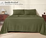 RUVANTI Flannel Sheets – Queen Sheet Set, Ultra Soft & Cozy Double Brushed, 15" Deep Pocket, 360° Elastic for Secure Fit, No Pilling, 4 Pieces (Flat, Fitted, 2 Pillowcases), Olive Stone