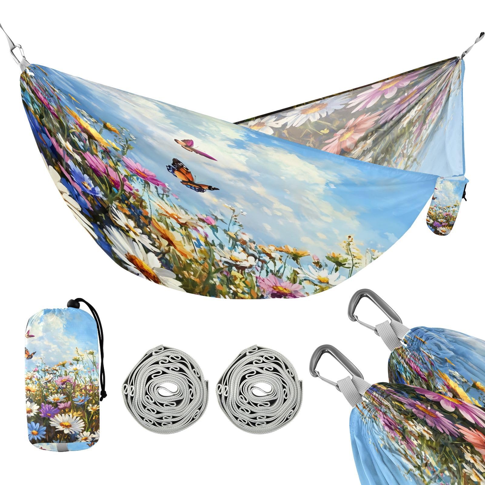 ATTX Colorful Beautiful Wildflowers Camping Hammock - Lightweight & Portable Hammocks, Heavy Duty 330lbs Capacity for Indoor, Hiking, Backpacking, Travel, Backyard, Beach#66