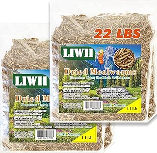 LIWII Dried Mealworms -22 LBS- 100% Natural Non GMO High Protein Mealworms - Bulk Mealworms for Wild Birds, Chicken Treats, Hamster Food, Gecko Food, Turtle Food, Lizard Food