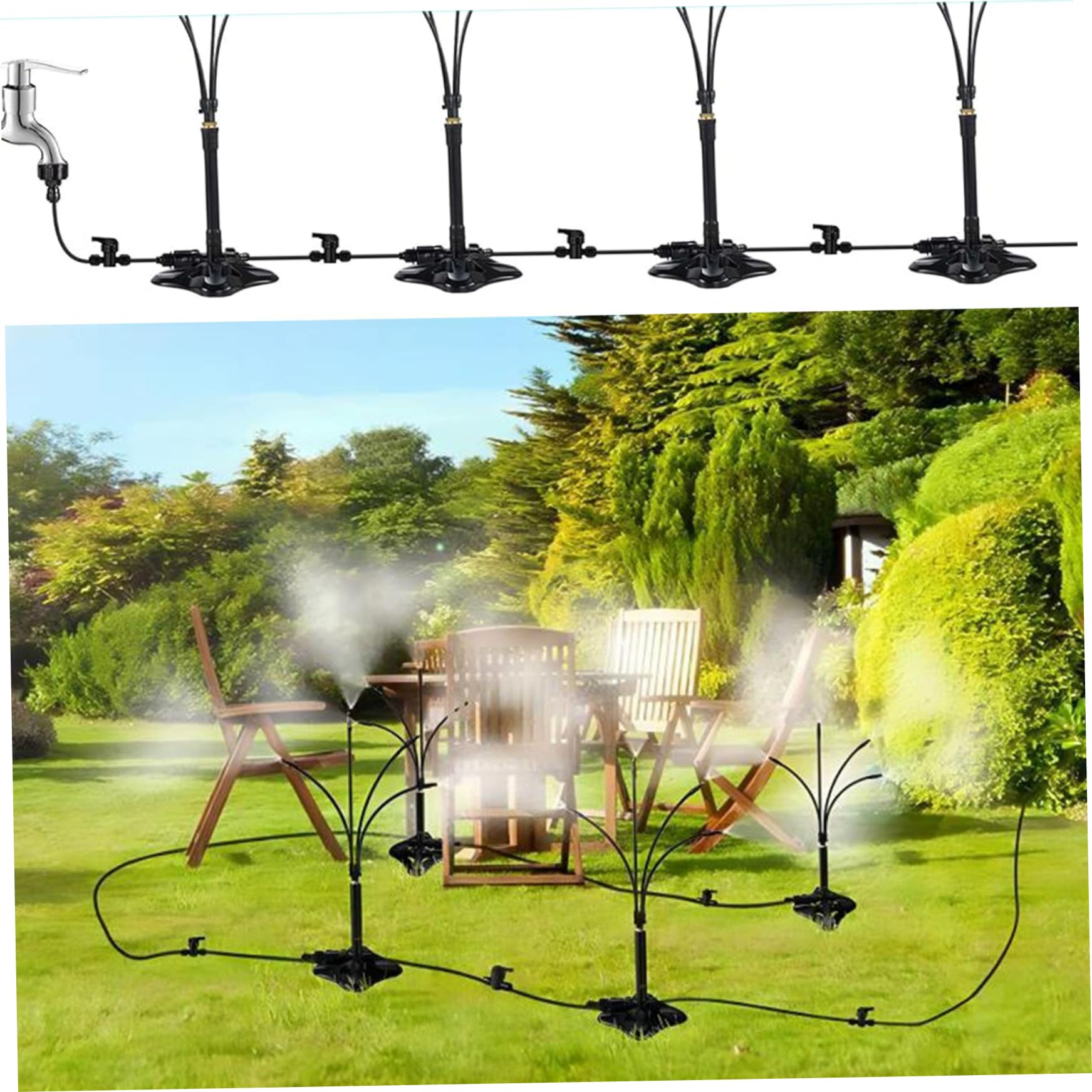 Brumisateurs Debout pour terrasse extérieure avec Hauteur réglable et Ligne d'eau de 26 Pieds, système de brumisation Portable pour Le Refroidissement du Jardin, brumisateur Jardin pour Porch