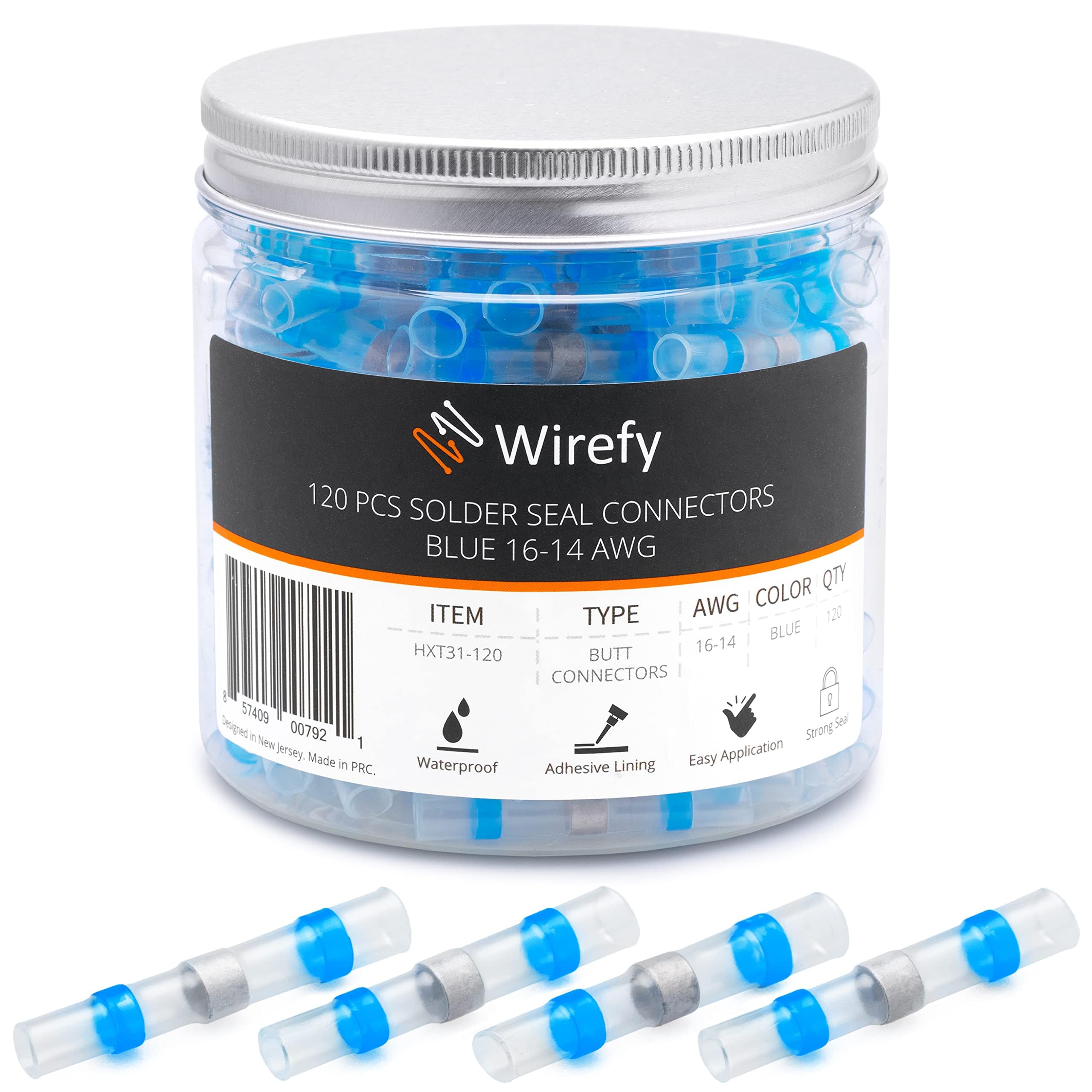 Wirefy120 PCS Solder Seal Wire Connectors - Heat Shrink Solder Butt Connectors - Waterproof Solder Sleeves - Self Soldering Wire Connectors - Blue 16-14 AWG