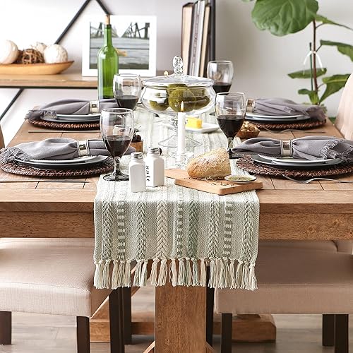 Vista 122 de DII Farmhouse - Camino de mesa trenzado a rayas, 15x72, azul marino