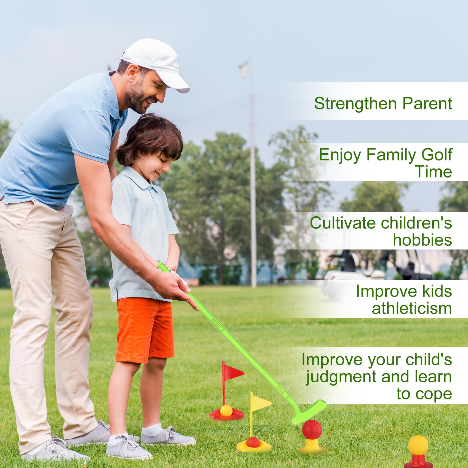 Ensemble de Jouets de Golf, Coffret de Golf, 4 bâtons de Golf, Chariot, 8 Balles, Tapis de Putt, Jouets de Sport d'extérieur et d'intérieur, Jeu de Jardin, Jouets Cadeaux pour Enfants