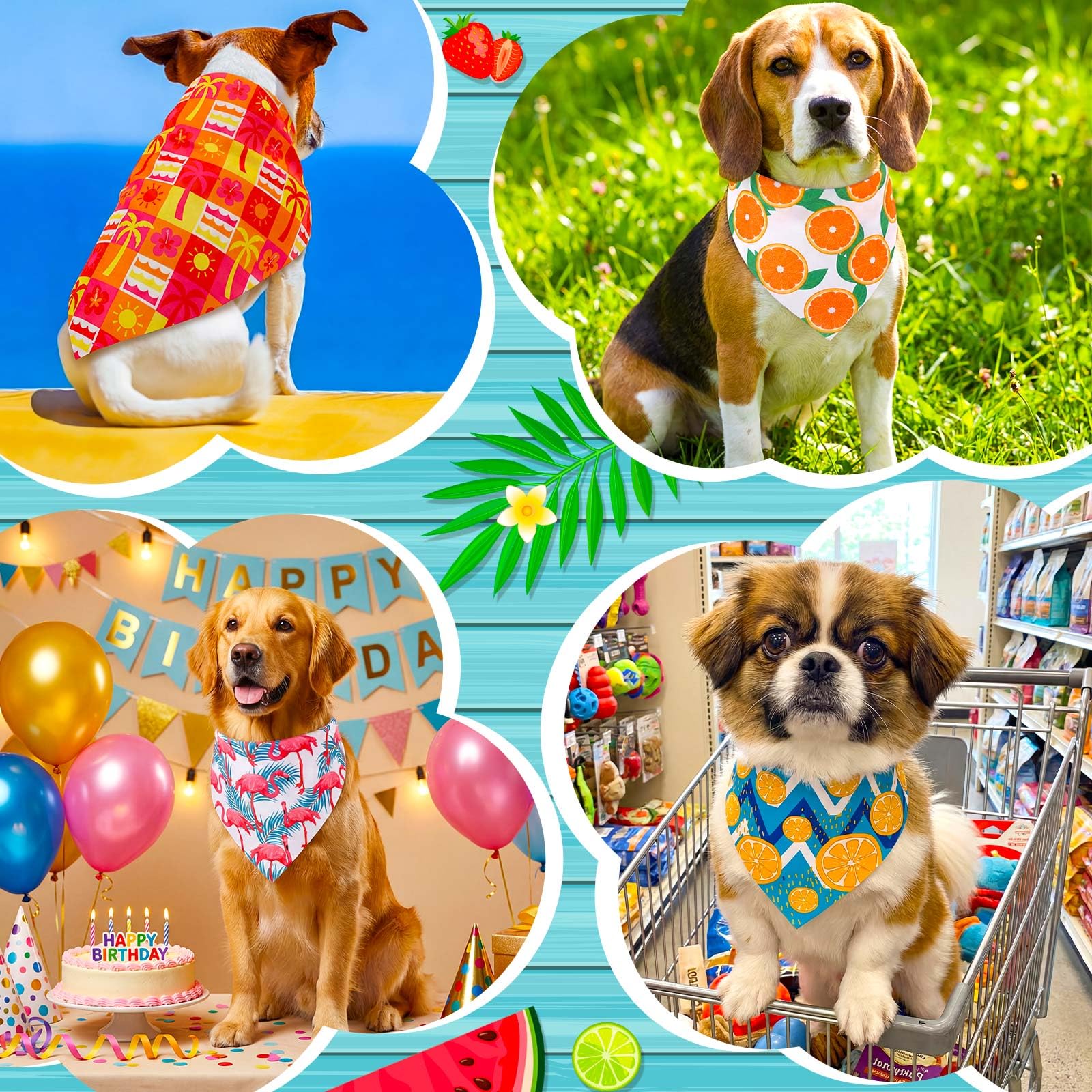 Sanwuta 120 bandane estive per cani, hawaiane e da frutta, triangolari, lavabili, bavaglini regolabili per animali domestici di piccola e media taglia, 30 stili