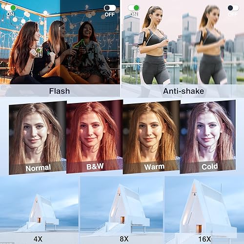 Miniatura 6 de Bifevsr Cámara digital 4K con tarjeta SD, cámara de vlogging de 48 MP con visor de marcación flash, cámara para fotografía y enfoque automático de