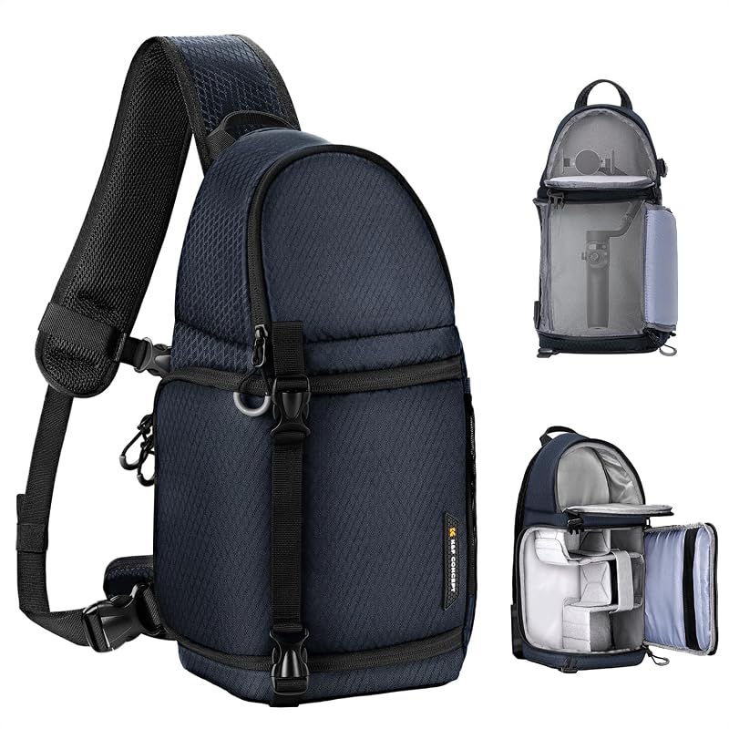 Bolso bandolera para cámara K&F CONCEPT, mochila cruzada compacta, 10 L | Se adapta a DSLR pequeñas y sin espejo. Tejido de sarga repelente al agua. 5 divisores extraíbles. Correa ajustable 20,5–39,8 pulg. BS11