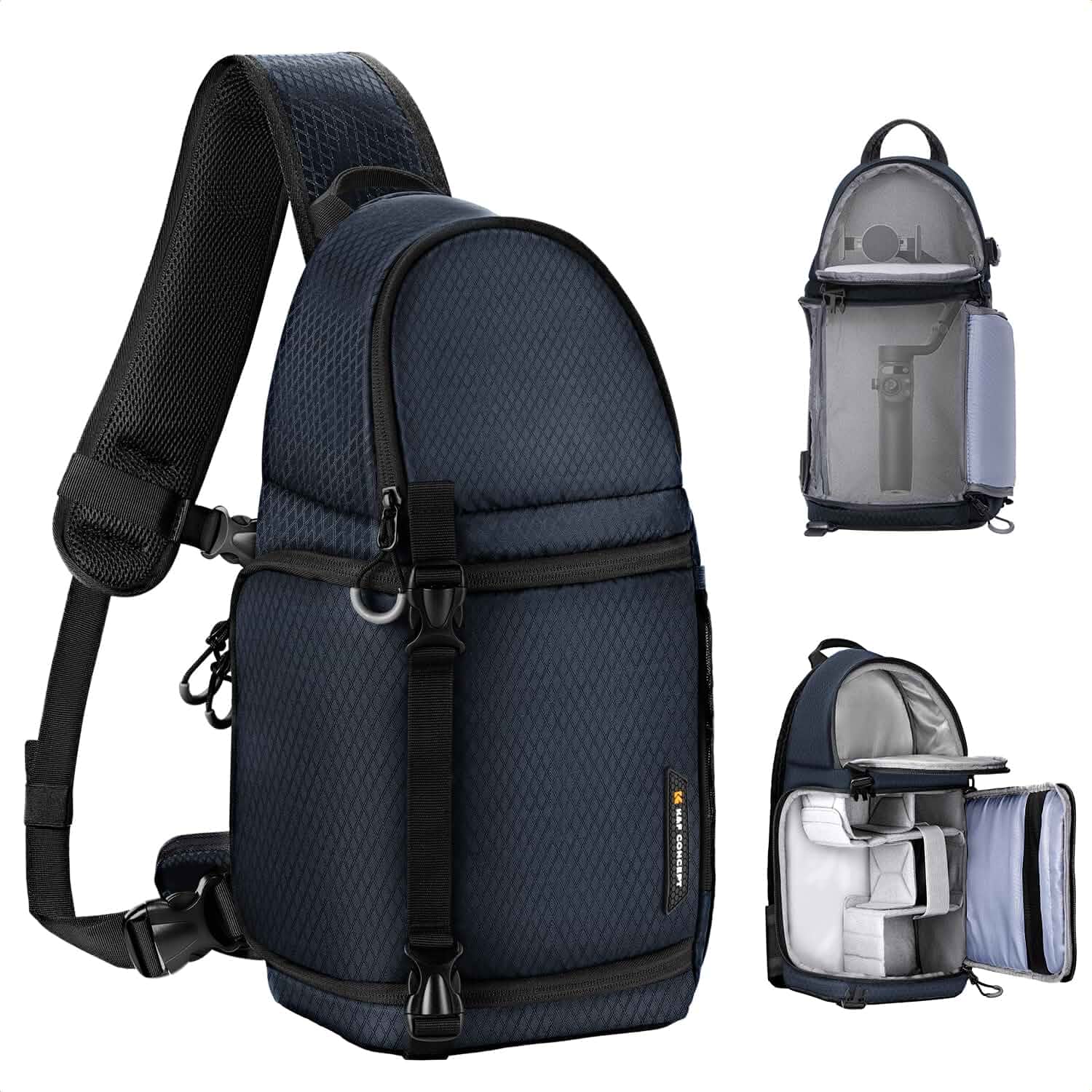 K&F CONCEPT Camera Sling Bag, Compact Crossbody Backpack, 10L Fits Mirrorless & Small DSLR. Water-Repellent Twill Fabric. 5 Removable Dividers. Adjustable Strap 20.5–39.8 in. BS11