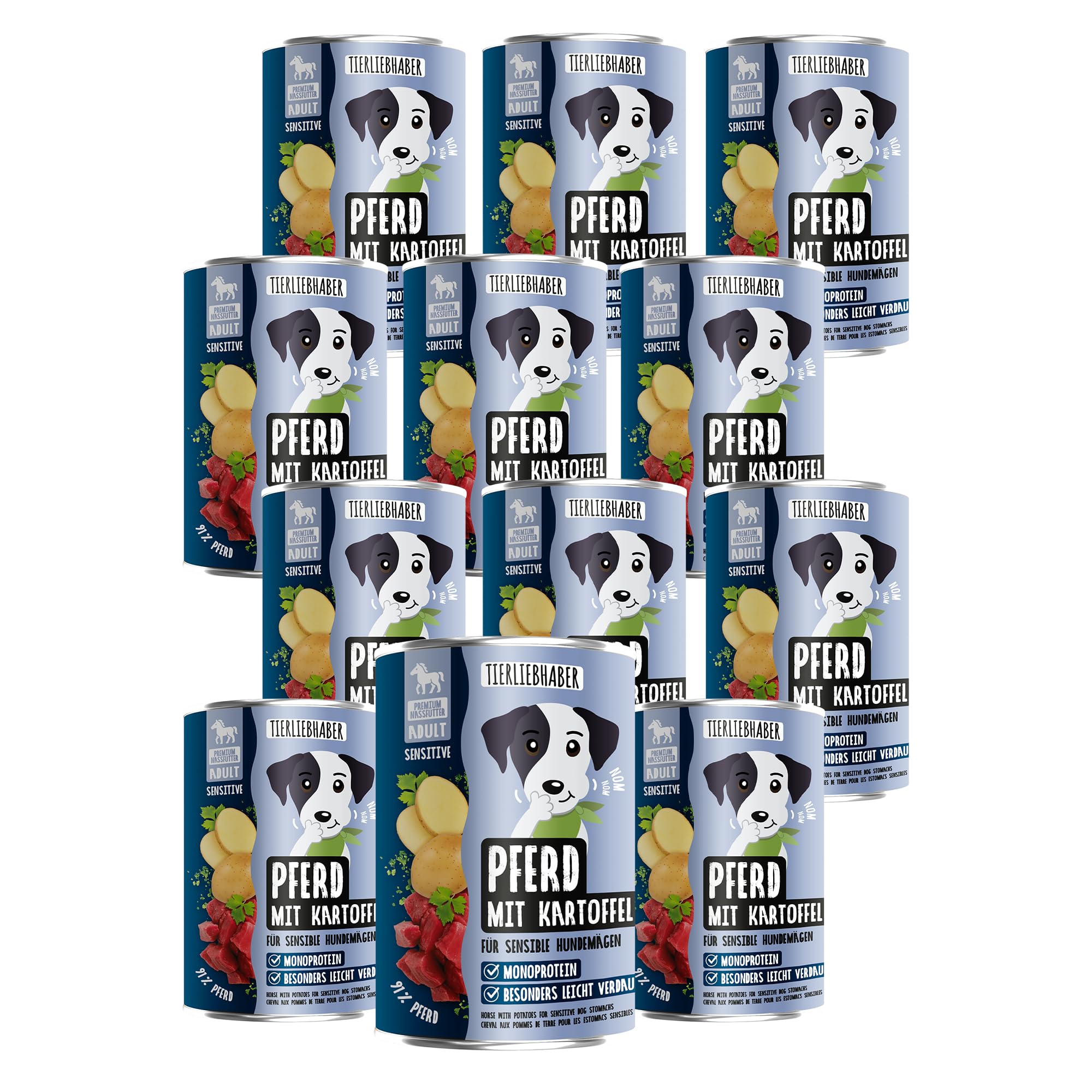 Hundefutter Nass 12x400g Pferd & Kartoffeln – Hunde Nassfutter Wet Dog Food | Tierärztlich entwickeltes Hundenassfutter 400g Dosen mit 94% Fleischanteil – Dog Food leicht verdaulich von TIERLIEBHABER