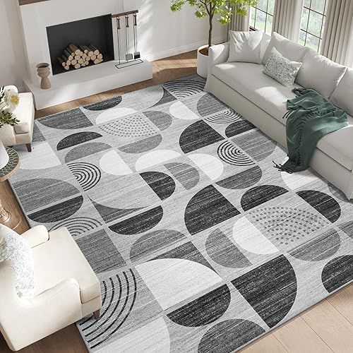 Miniatura 44 de MUJOO Alfombra Bohemia Lavable, Alfombras de Área de 4x6.5 pies para Dormitorio Sala de Estar Mesita de Noche Oficina, Alfombra de Piso Orage y