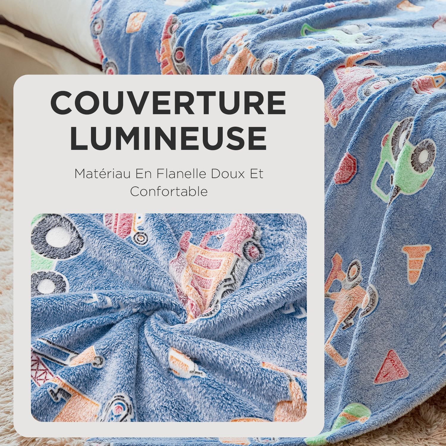 OLAOLA Couverture Enfant Camion Couvertures Brille dans Le Noir Douce Polaire Couverture Cadeau pour Garçons Filles Chaude Confortable Canapé Couvertures (130 x 150cm, Camion)