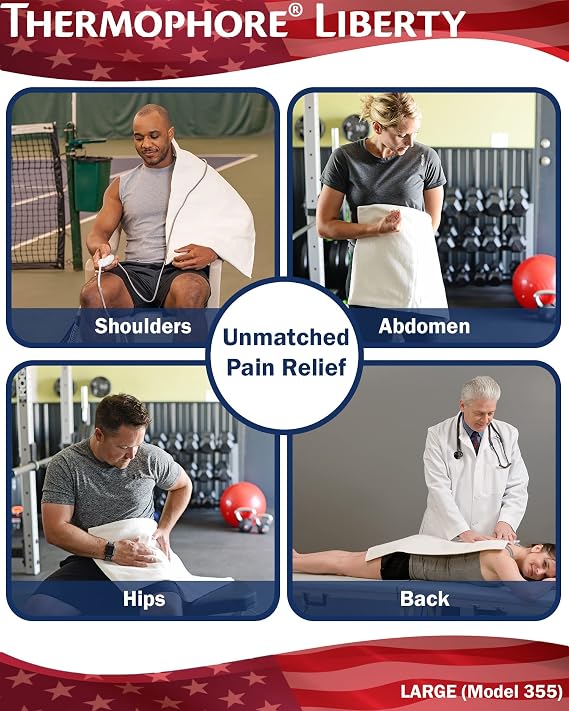 Assembled in the USA - Thermophore Liberty 2 Plus - Moist Heating pad for Arthritis, Back, Neck, Shoulder Pain and Cramps Relief - Electric, 3 Temperature Settings with auto Shut Off, Large 14 x 27