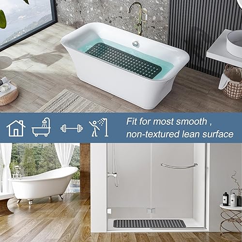 Miniatura 6 de XIYUNTE Tapete de baño antideslizante y largo para bañera, tapete de ducha antideslizante con orificios de drenaje y ventosas, tapete de baño de