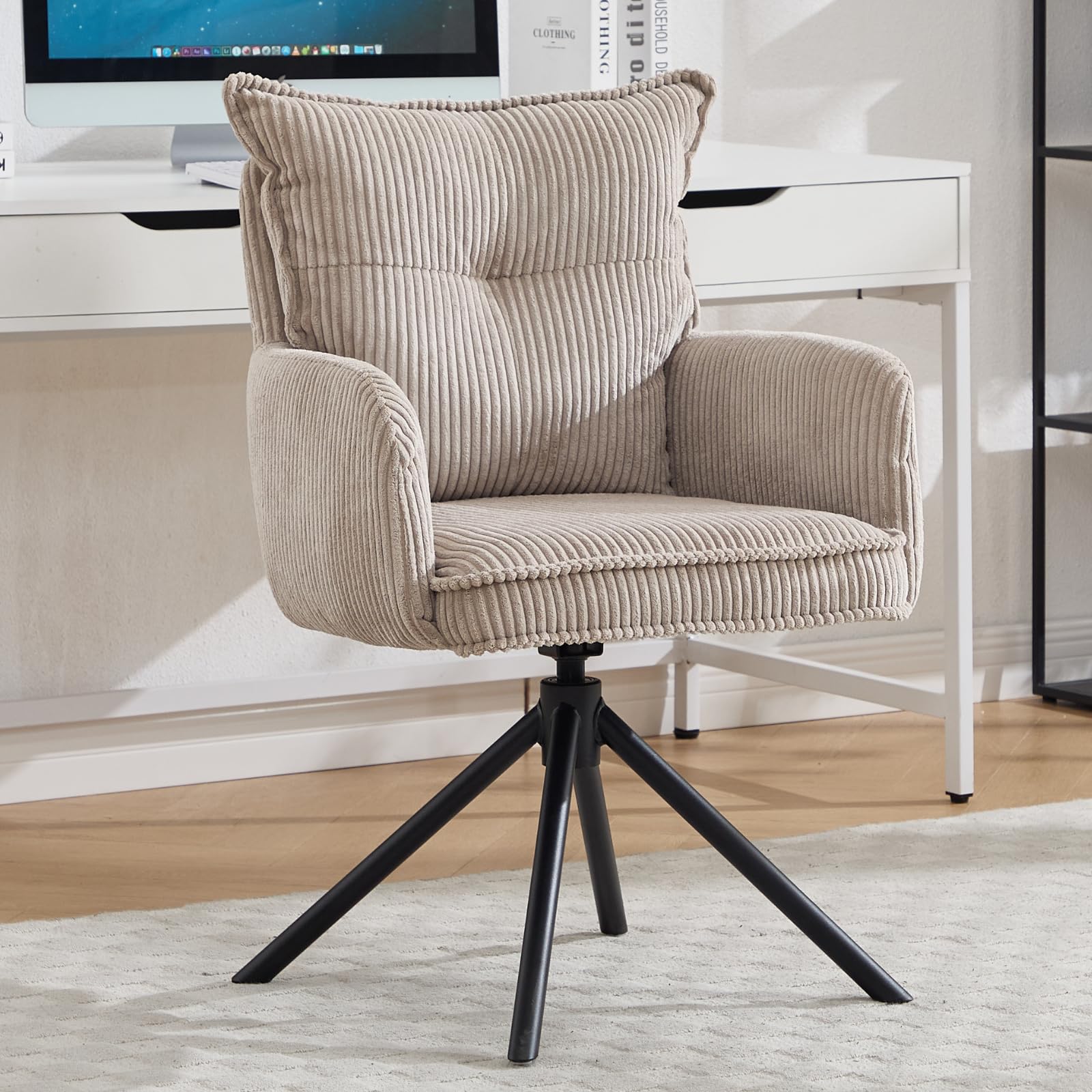 Ya-Home Modern Desk Chair in Fabric Swivel Home Office Chair with Metal Legs, Vanity Chair for Teenagers Adults for Bedroom, Grey