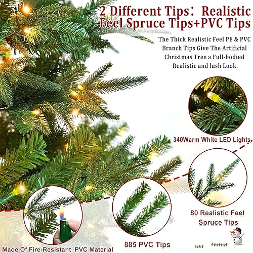 Miniatura 3 de TURNMEON Árbol de Navidad artificial de abeto Aspen preiluminado de 6 pies con 340 luces blancas cálidas, ramas con bisagras y materiales duraderos,