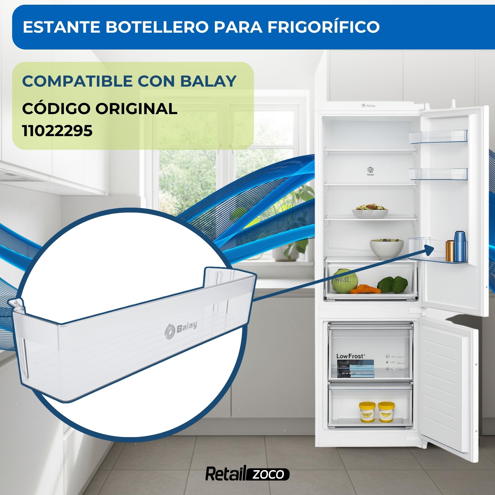 Estante Botellero Frigorífico compatible con Balay, Botellero inferior para la nevera, código original 11022295, compatible con 3KF6550MI, 3KF6551MI, 3KF6626WE, 3KF6635WI, entre otros — view 2