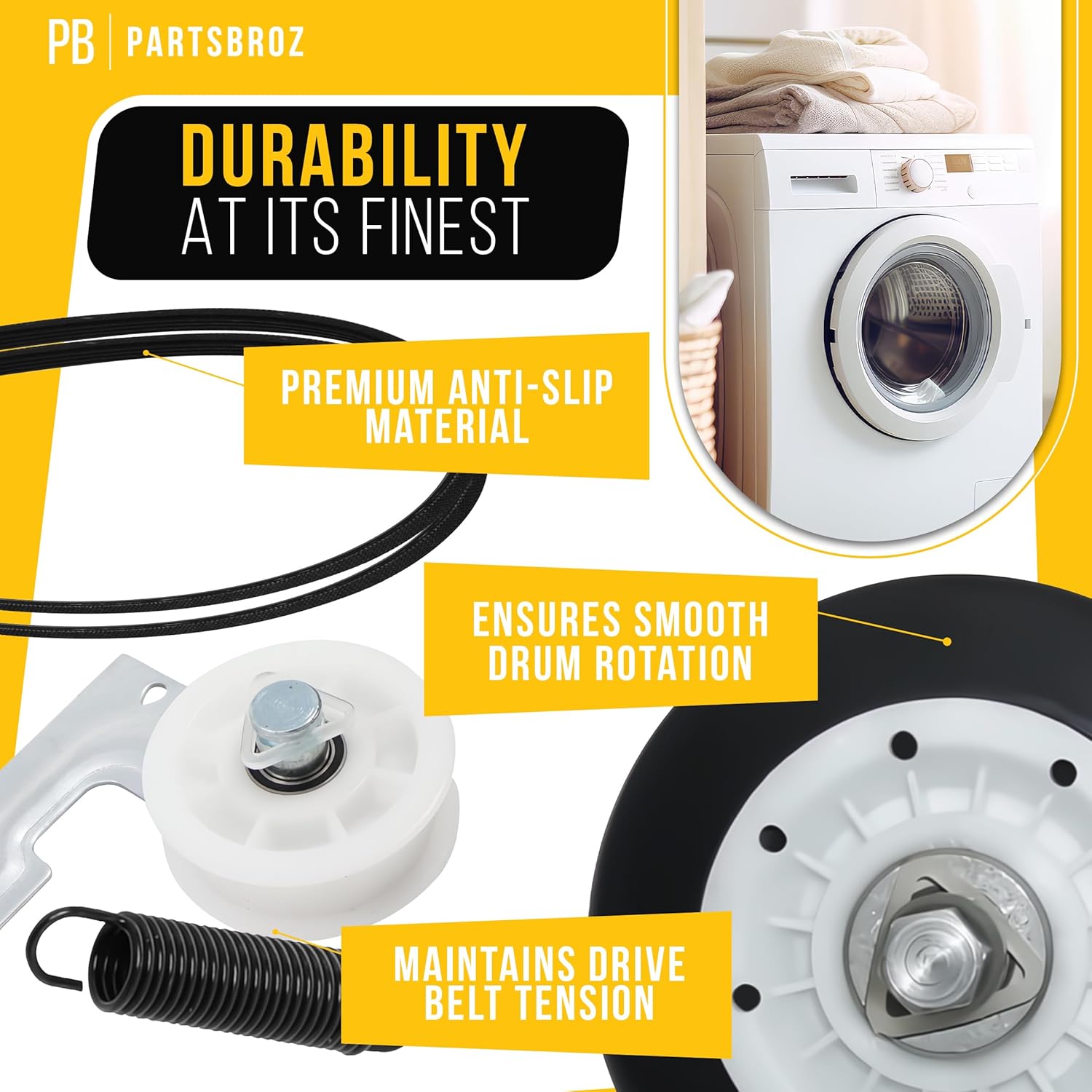 PartsBroz Dryer Roller Kit for LG DLG3051W Dryer Roller Kit Replacement with Idler Pulley & Drum Belt - Repair Kit