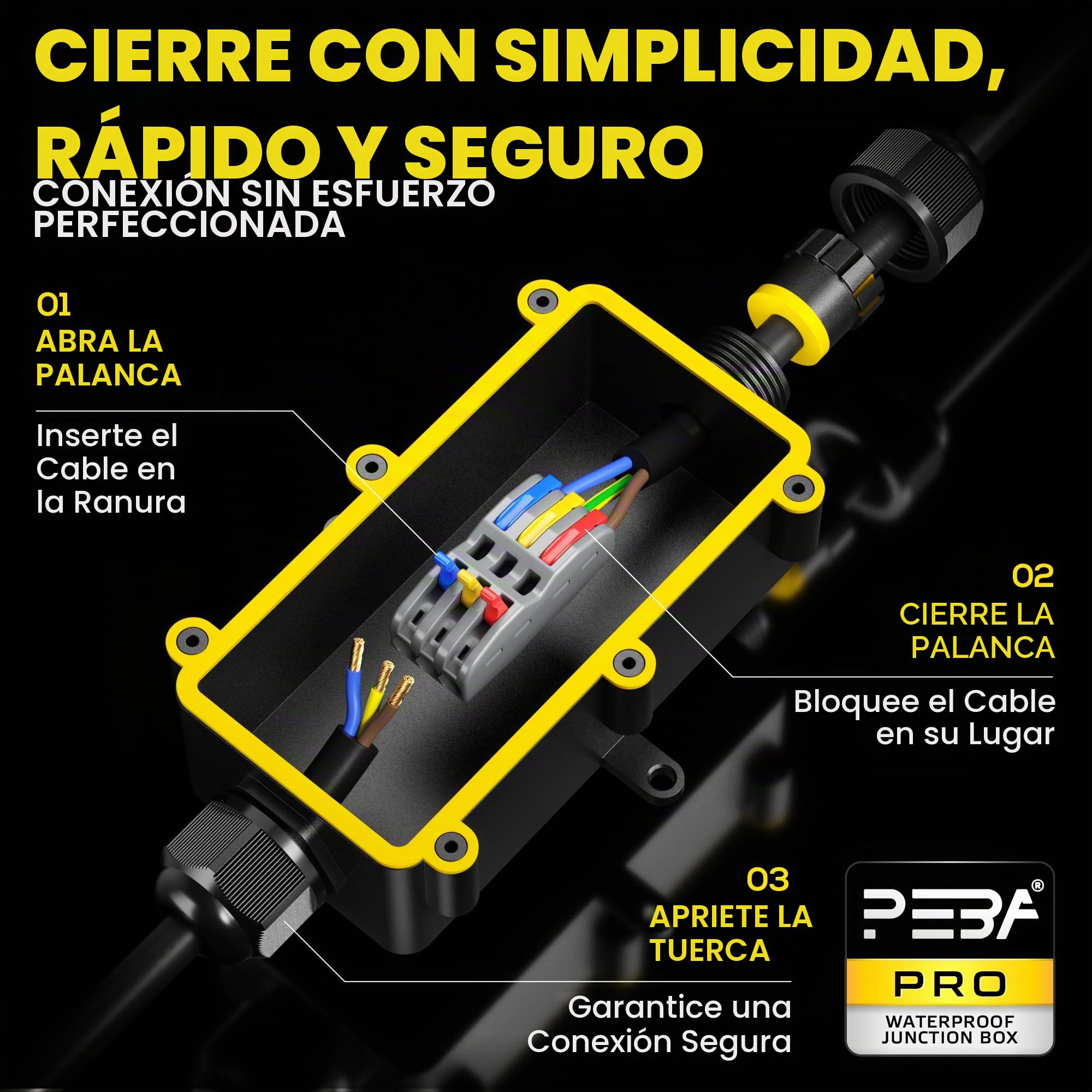 PEBA Cajas de Conexiones Impermeables IP68, Conector de cable estanco, Caja de conexiones de conector de cable Exterior de 2 vías, Apto para cables 4-11 mm caja empalmes exterior Negro