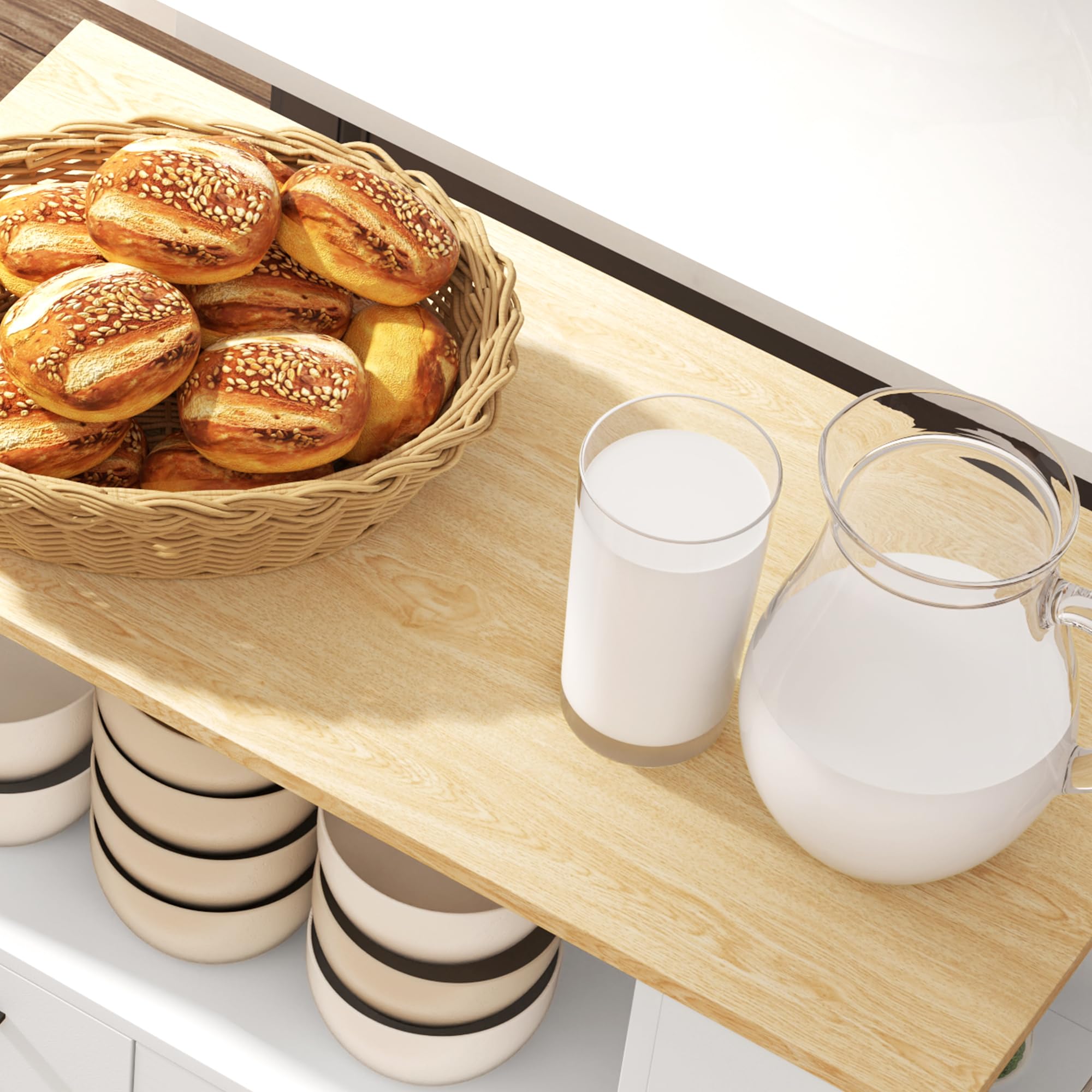 HOMCOM Desserte de Cuisine à roulettes avec Plan de Travail, Îlot Central Cuisine avec 2 Portes, Compartiment Ouvert, étagère réglable et Porte-épices, pour Salle à Manger, 75x40x80,5cm, Blanc