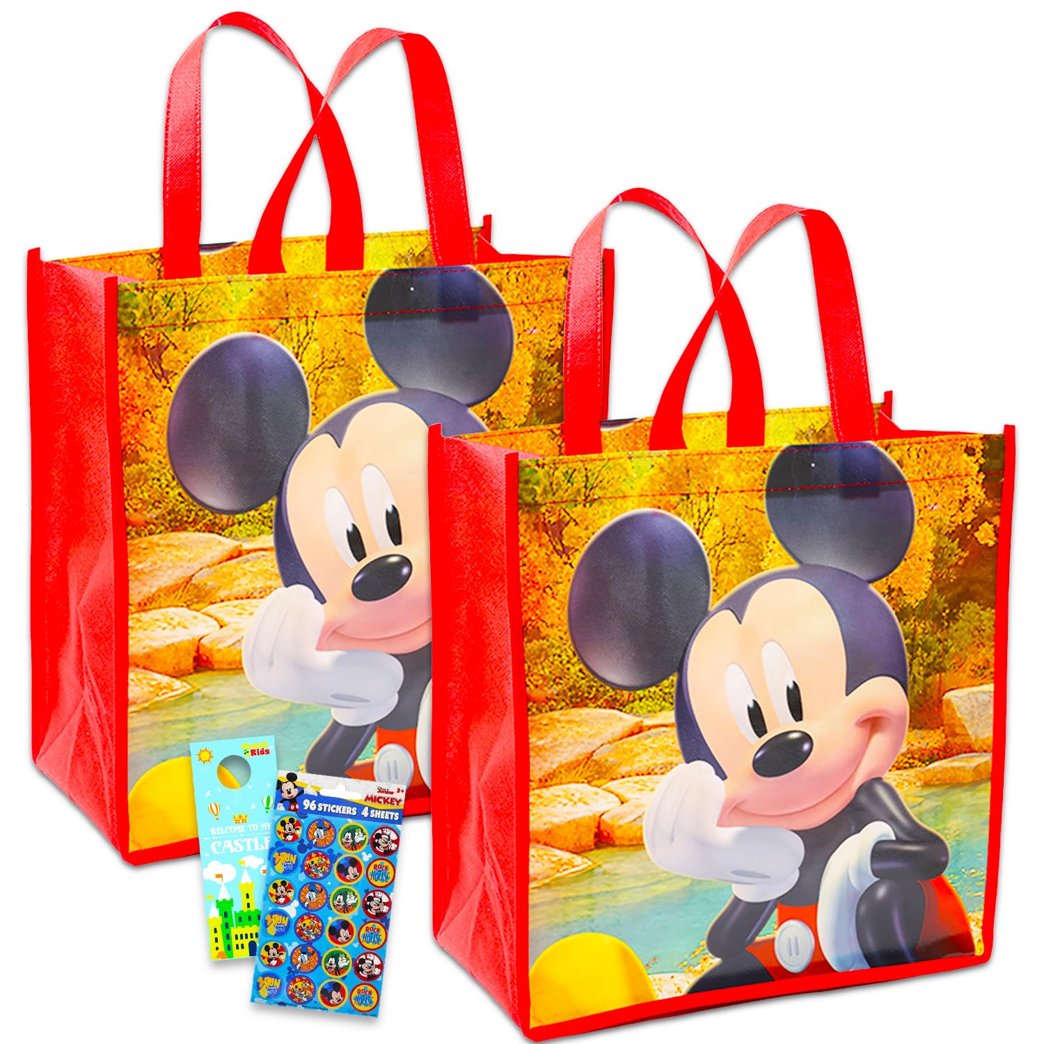 Disney Mickey Tote Bags Bundle - 2 Pack Mickey Reusable Tote Party Bags Mickey Bags for Women Kids (Mickey Tote Bag Set)