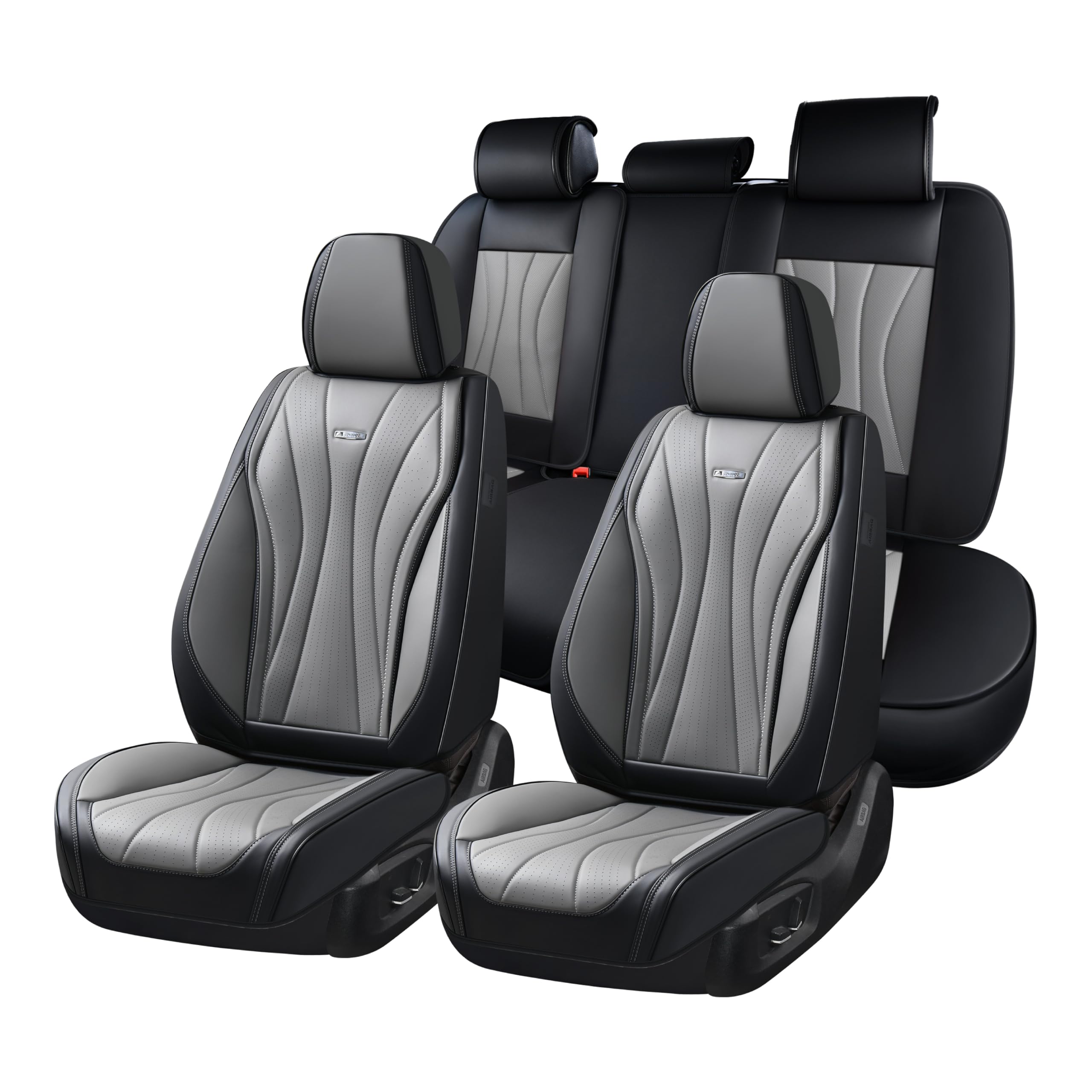 Coverado Seat Covers Full Set, Leather Car Seat Covers, Waterproof Seat Covers for Cars, Front and Back Seat Covers, Car Seat Protectors Car Seat Cushions Universal Fit for Most Cars, Black&amp;Gray