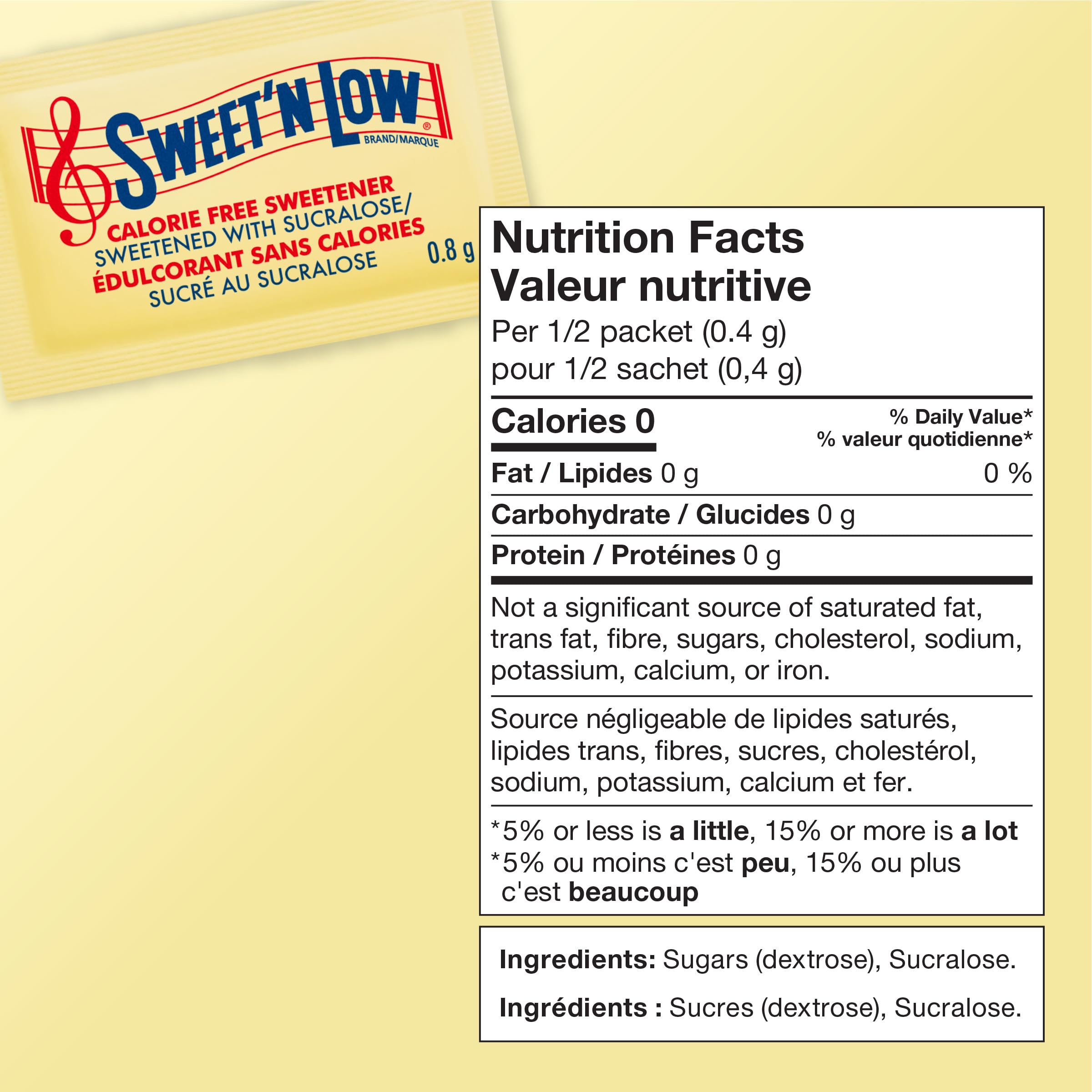Sweet'N Low - Zero Calorie Sweetener with Sucralose. Diabetic-Friendly, Gluten-Free, Kosher, Vegan - Perfect for Iced and Hot Coffee, Tea and Lemonade, Made in Canada – 2000ct - 3