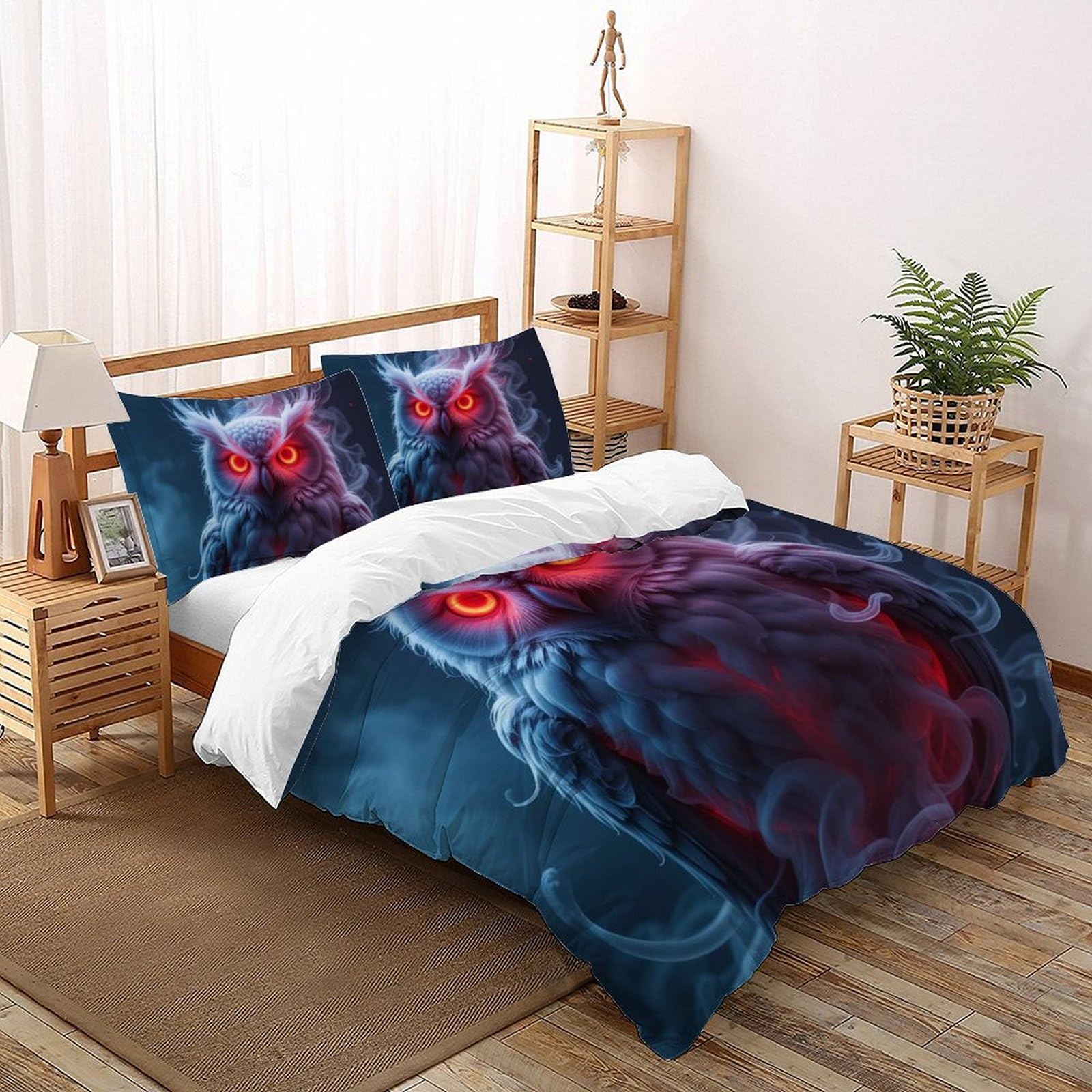 Housse de couette double hibou 200x200 microfibre avec taies d'oreiller