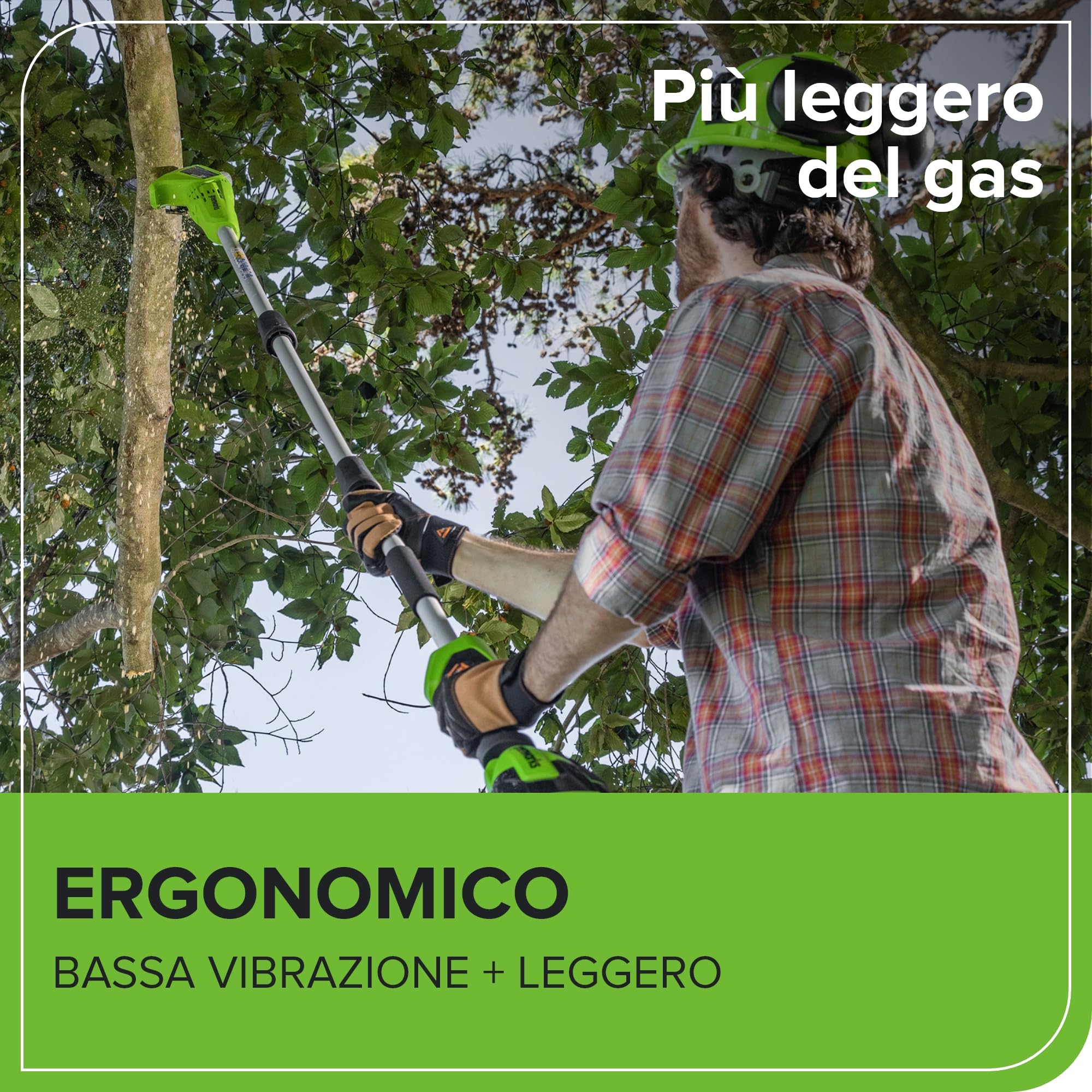 Greenworks G40PSFK2 Sega ad Asta a Batteria, Lunghezza Barra 8 Pollice (20cm), Velocità Catena 8m/s, 3,64kg, Auto-Lubrificante, Asta 2.58m, Batteria 40V 2Ah e Caricabatterie, Garanzia 3 Anni