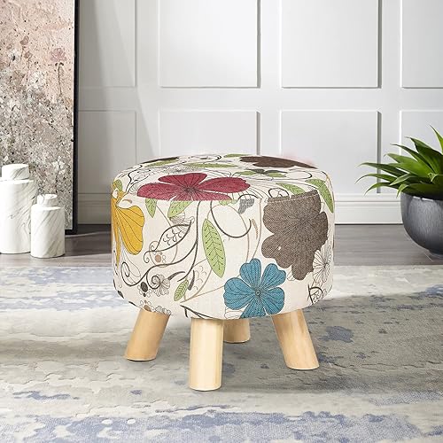 Miniatura 95 de Asense Taburete redondo otomano con reposapiés acolchado de tela, lindo reposapiés otomano con patas de madera antideslizantes, color verde surtido