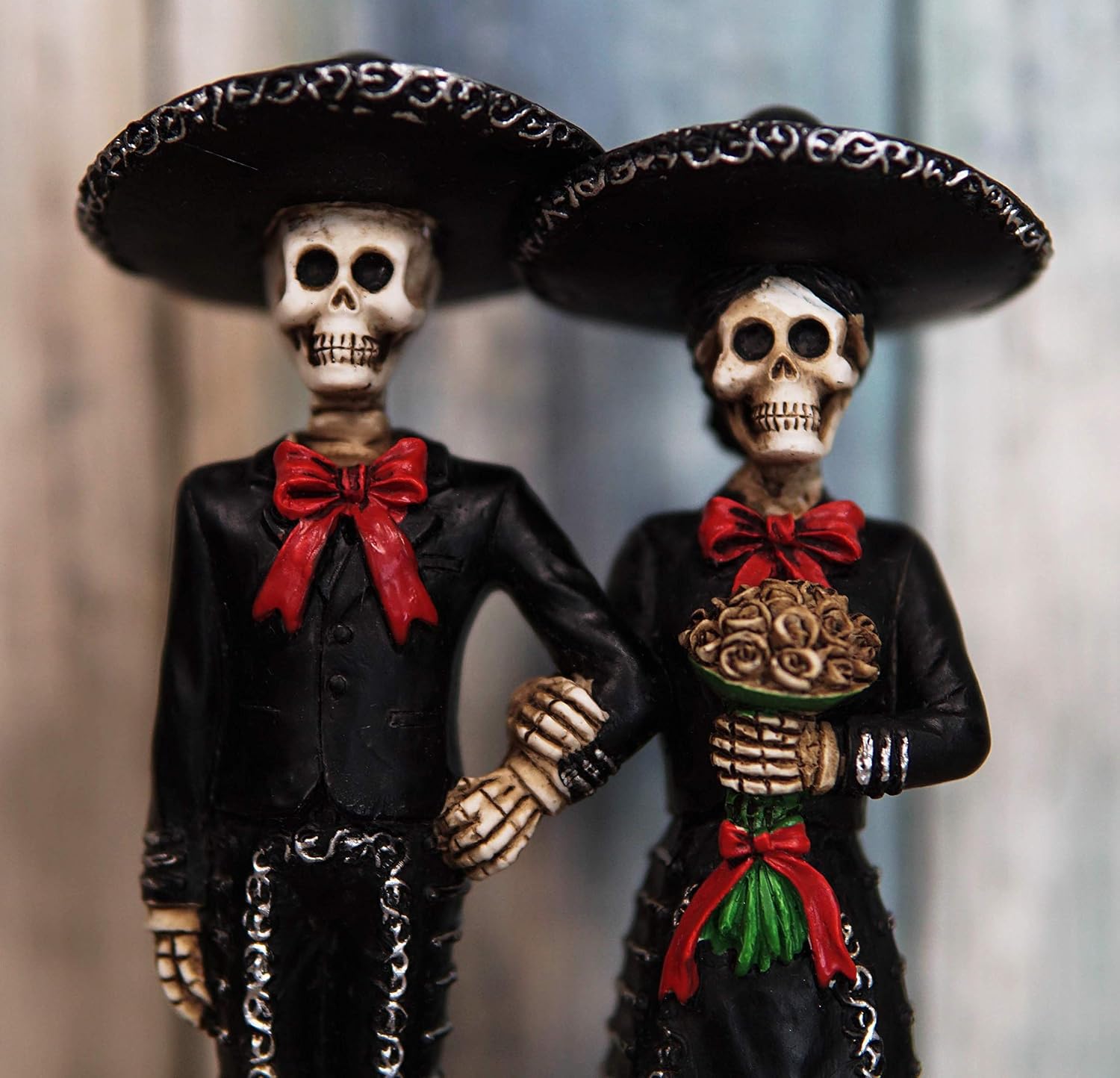 Ebros Love Never Dies Wedding Bride and Groom Mariachi Skeleton Couple Figurine 5.5" Tall Day of The Dead DOD Floral Rose Bridal Vow Ceremony Ossuary Macabre Graveyard Spooky Halloween Decor Statue