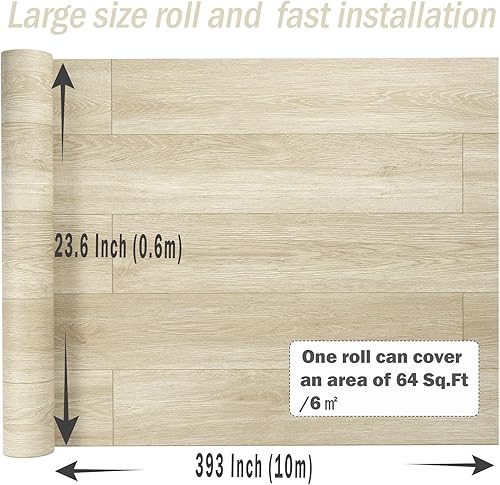 Miniatura 47 de Oxdigi Rollo de vinilo autoadhesivo para suelos de 24 x 393 pulgadas / 64 pies cuadrados, tablones de vinilo autoadhesivos para suelos de madera