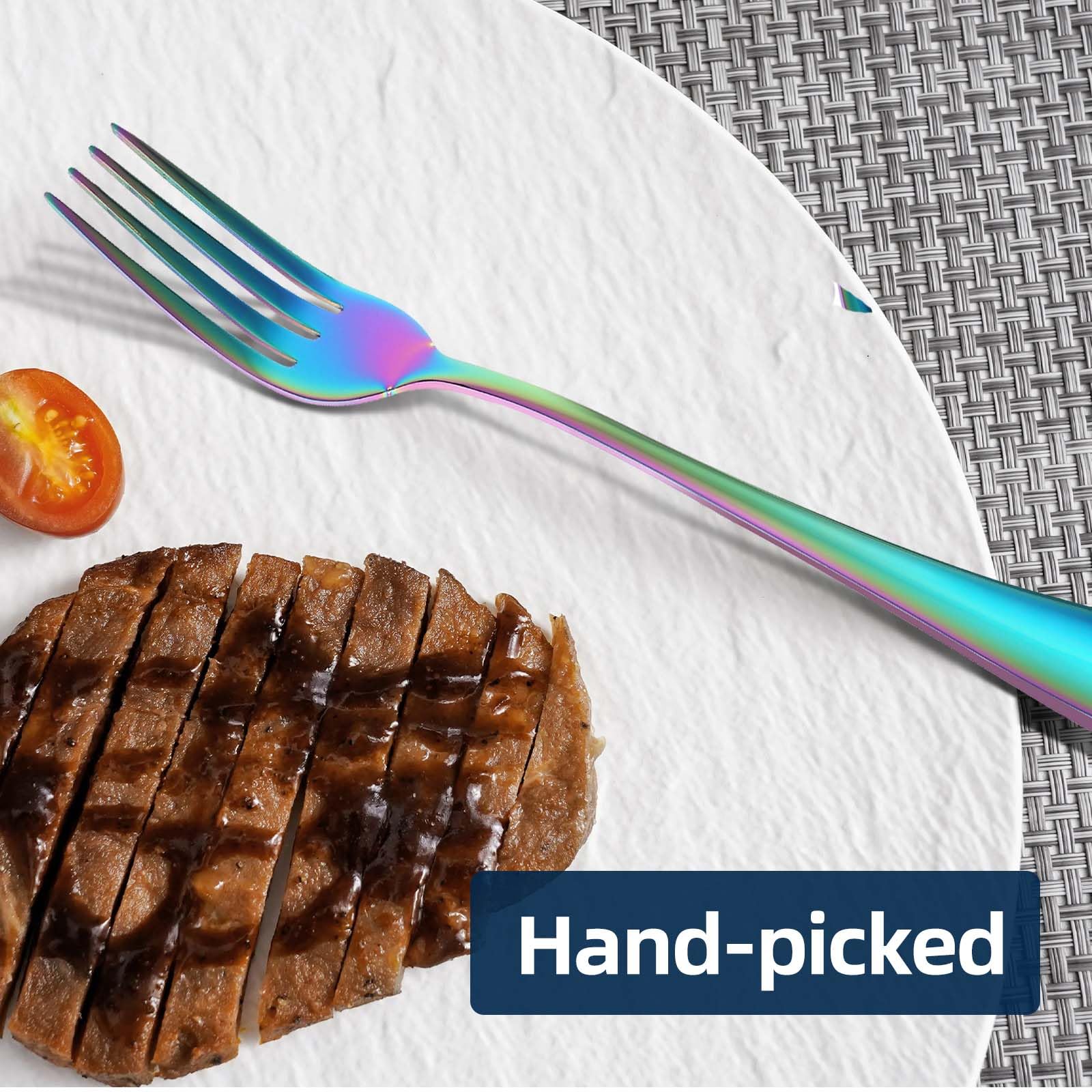 Juego de 16 tenedores de cena, juego de cubiertos de acero inoxidable de 8 pulgadas, juego de cubiertos de vajilla y cuchara de utensilios para restaurante en casa (multicolor)