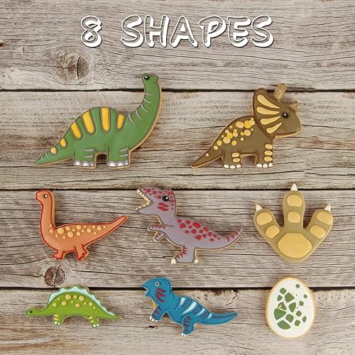 Miniatura 6 de Juego de 8 cortadores de galletas de dinosaurio, triceratops, huevo de dinosaurio, huella de dinosaurio, estegosaurio, T-Rex, moldes para hornear de