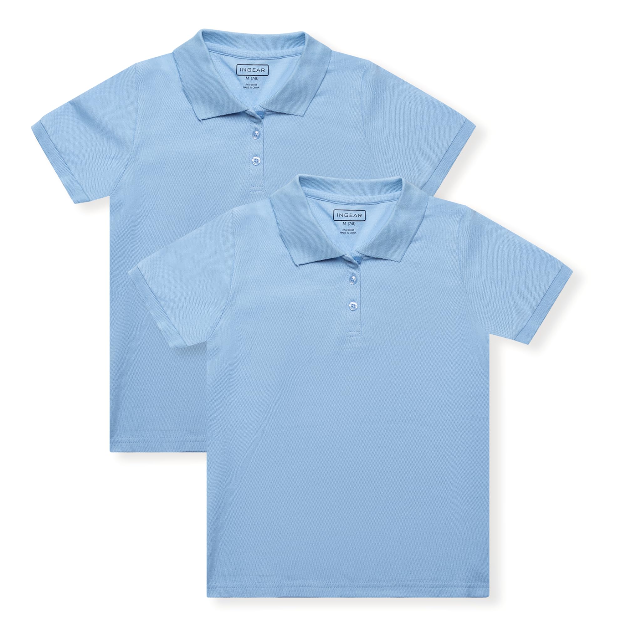 INGEAR Girls Short Sleeve Polo Shirt 2PK - School Uniform & Casual Wear (US, Alpha, Large, Regular, Light Blue)