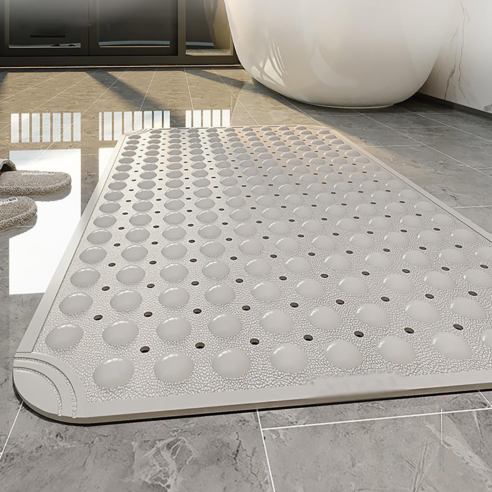 PVC Antideslizante Alfombrilla de Ducha Cuadrada Lavable a Máquina, Fácil de Limpiar Lfombrilla de Baño Antideslizante con Ventosas para Saunas, Cuartos de Ducha,Gris,58x88cm/23x35in