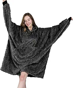MIZZEO Microfiber Wearable Blanket, Oversized Light Wearable Blanket Hoodie for Adults, Cozy Soft Warm Plush Hooded Blanket Gifts for Women, One Size Fits All (Grey)