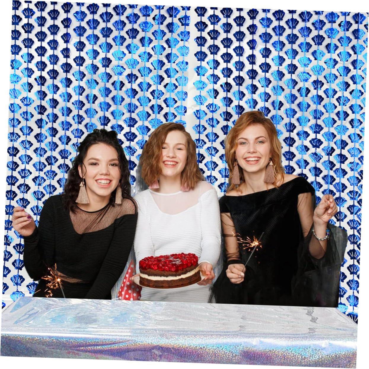 VILLFUL Shell Rain Silk Curtain Curtains Fringe Curtain Backdrop Streamer Backdrop Disco Party Decorations Bachelorette Decorations Party Layout Props Party Supplies Modeling Plastic