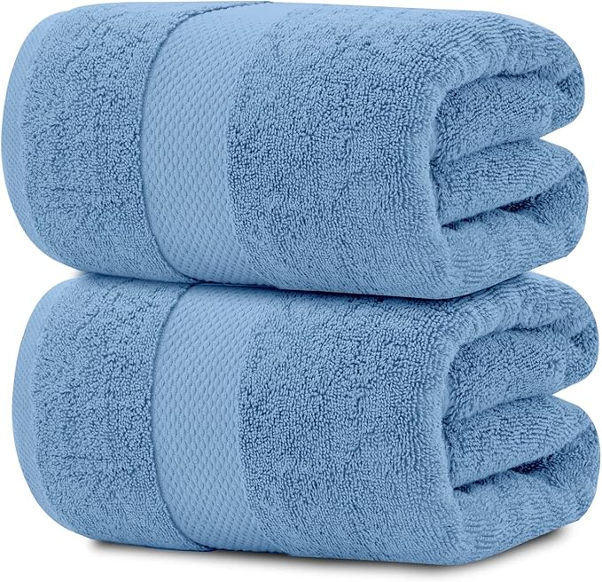 Light Blue Classic Luxury Soft Bath Sheet Towels - 650 GSM Cotton Luxury Bath Towels Extra Large 35x70 | Highly Absorbent and Quick Dry | Hotel Quality Extra Large Bath Towels Oversized, Light Blue, 2 Pack