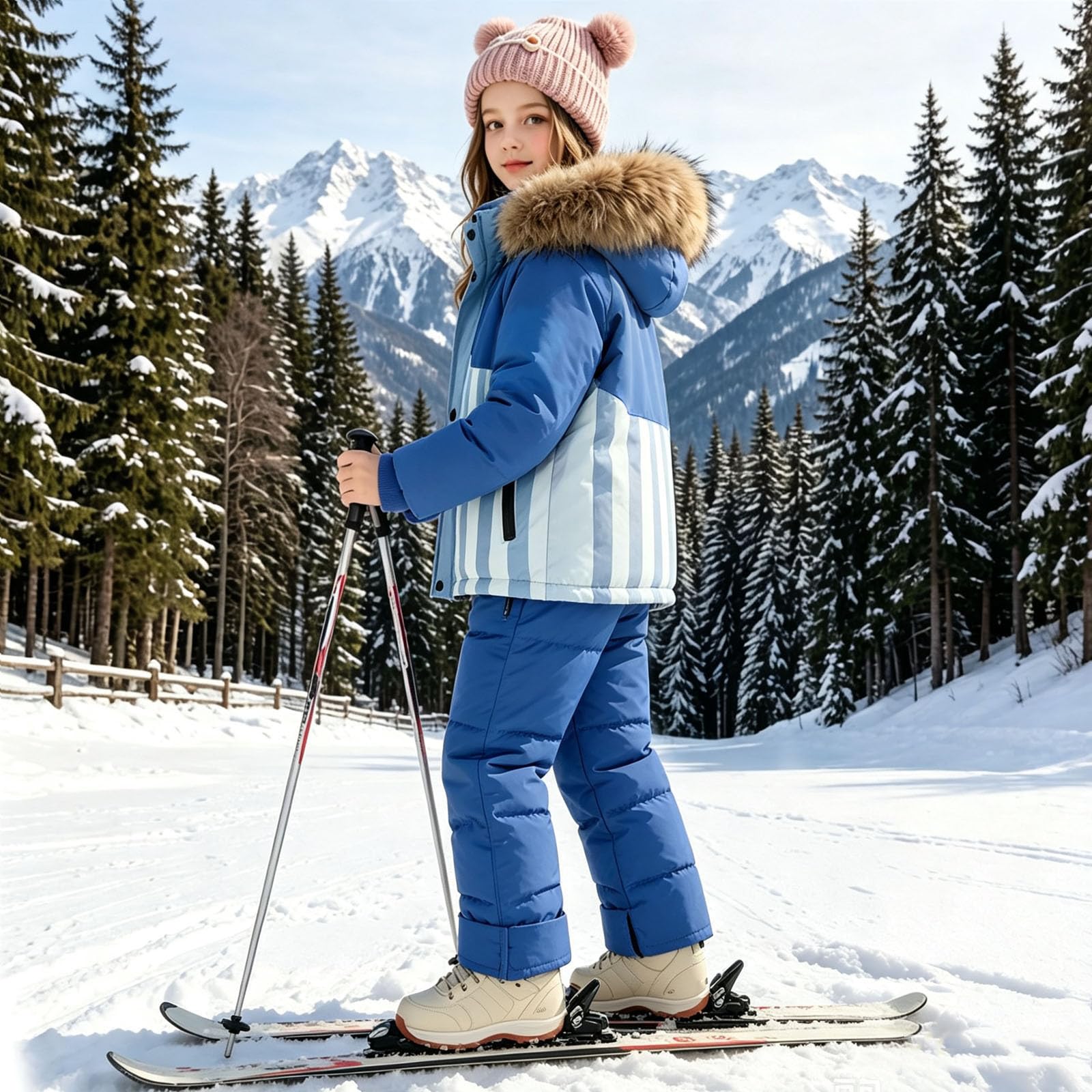 Gestreift Schneeanzug Kinder Skianzug Zweiteiler Winteranzug Warm Skianzüge