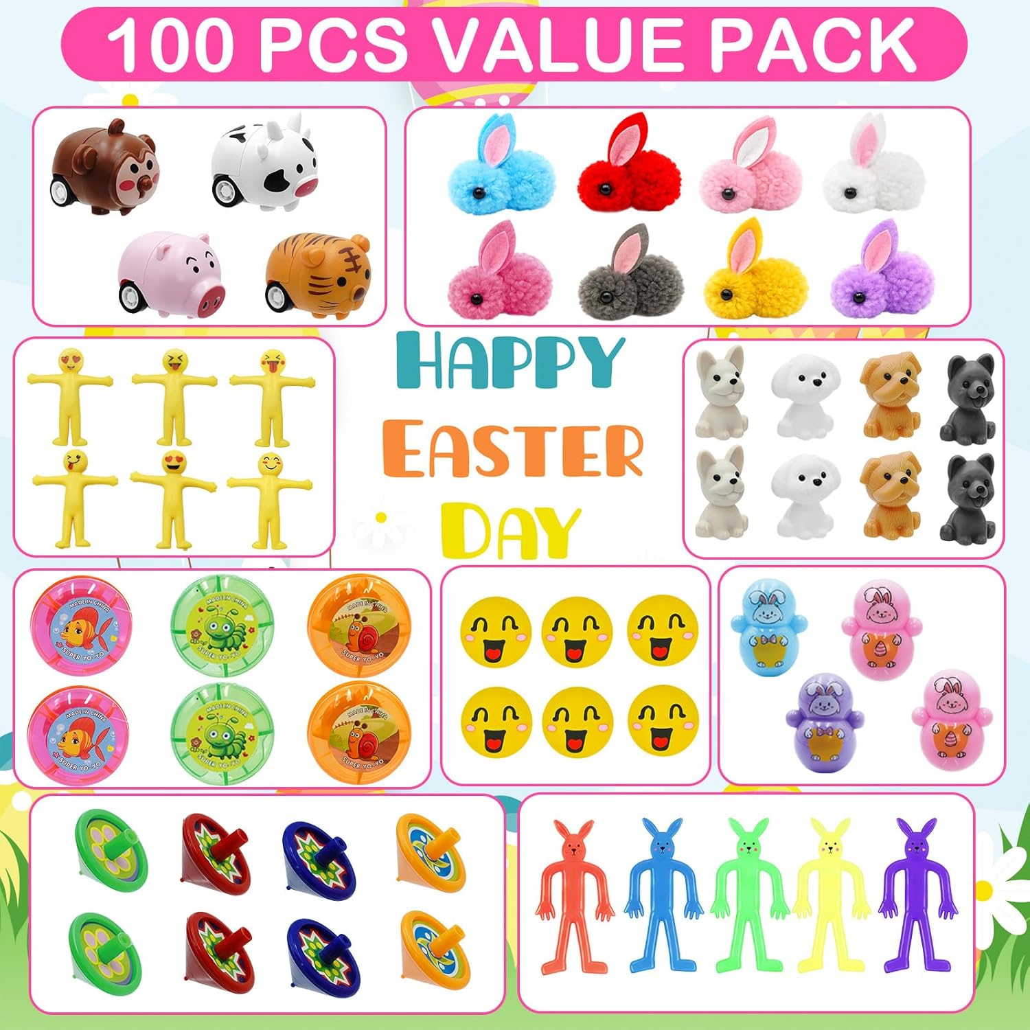 [ Surprise Golden Egg ] 100 PCS Prefilled Easter Eggs with Assorted Toys,100 Plastic Easter Eggs Fillers with Toys for Kid Non Candy Toddler Boys Girls Prizes Easter Basket Stuffers Party Favors