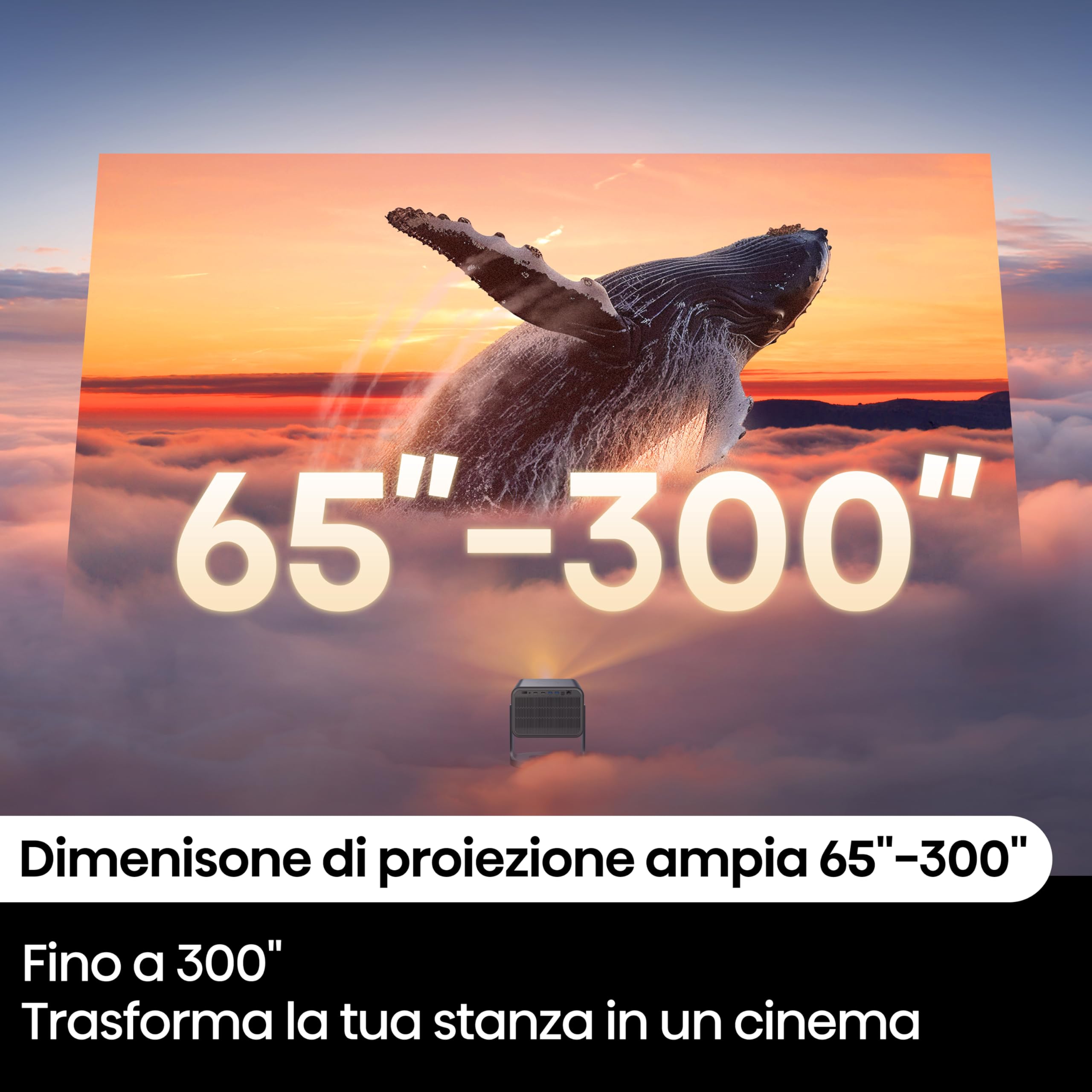 Hisense Smart Mini proiettore C2, 65-300" 4K, 2000 ANSI lumen,Risoluzione 4K, Dolby Vision, HDR10+, Smart TV VIDAA U7.6, 20W audio JBL integrato
