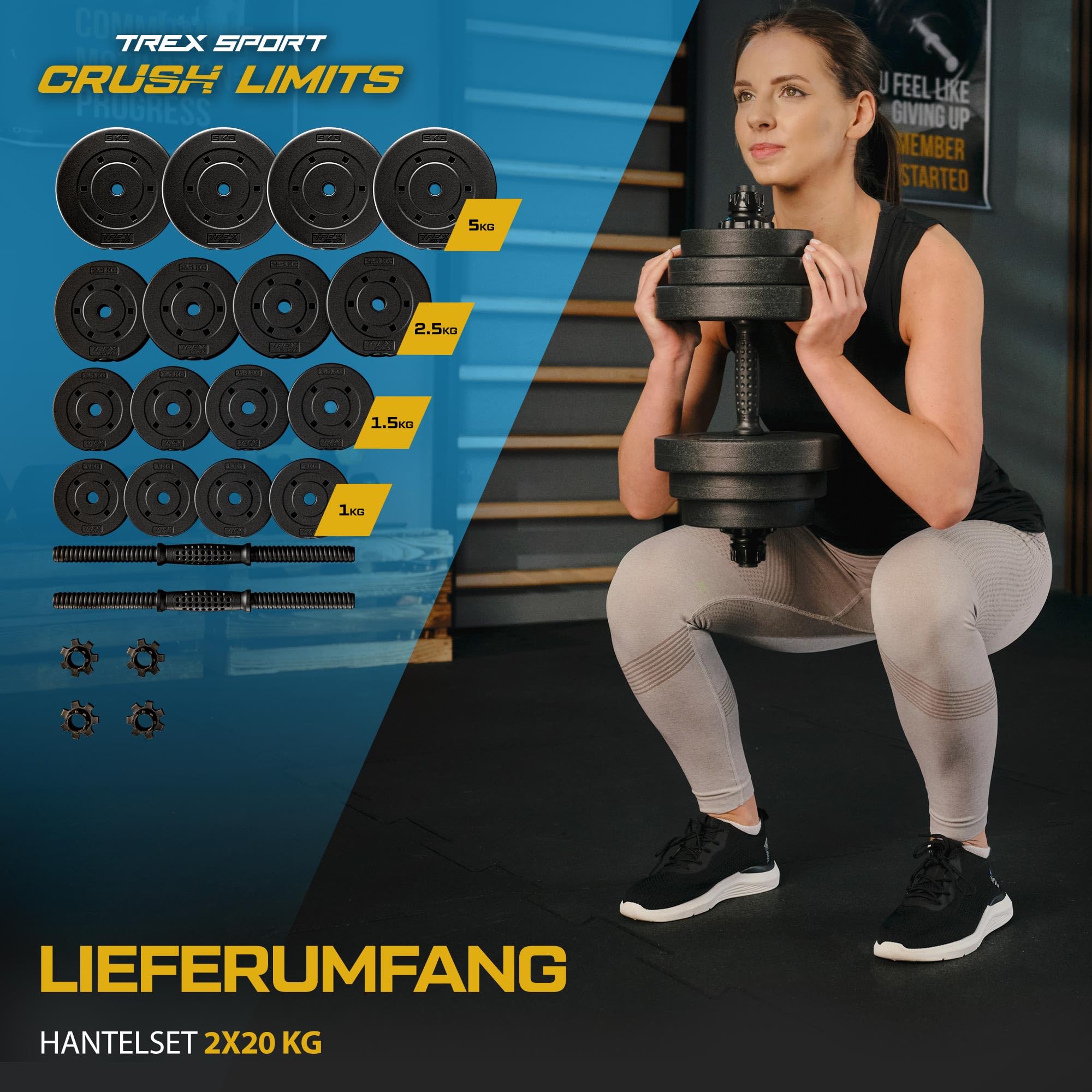 TREX SPORT Hanteln Set | Kurzhanteln 2er Set | 20kg 40kg Hantel Dumbbell Set