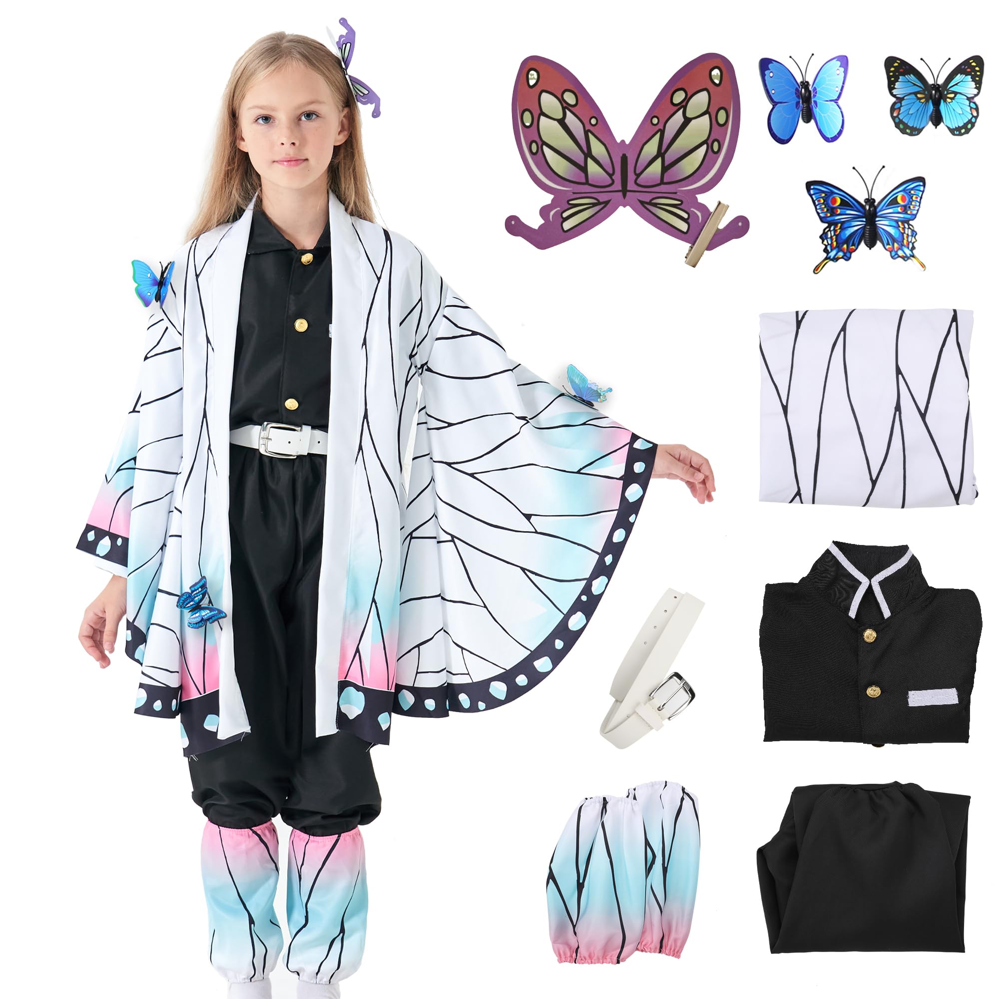 VZQI Halloween Cosplay Kids Costumes Kochou Shinobu Girls Anime Kimono Halloween White Cloak